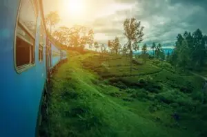 Train in Sri Lanka iwith a sunset